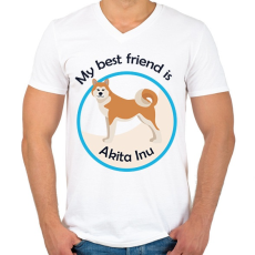 PRINTFASHION My best friend - Akita Inu - Férfi V-nyakú póló - Fehér