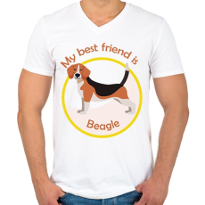 PRINTFASHION My best friend - Beagle - Férfi V-nyakú póló - Fehér