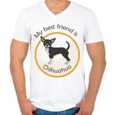 PRINTFASHION My best frined - Chihuahua - Férfi V-nyakú póló - Fehér férfi póló