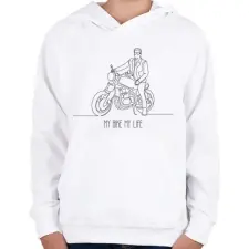 PRINTFASHION My bike my life - Gyerek kapucnis pulóver - Fehér gyerek pulóver, kardigán