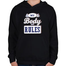 PRINTFASHION My body my rules - Gyerek kapucnis pulóver - Fekete