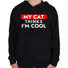 PRINTFASHION My cat thinks I'm Cool - Gyerek kapucnis pulóver - Fekete