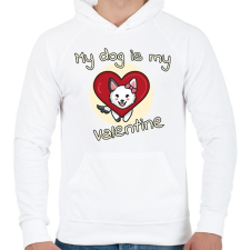 PRINTFASHION My dog is my valentine  - Férfi kapucnis pulóver - Fehér férfi pulóver, kardigán