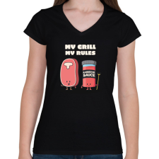 PRINTFASHION My grill, my rules - Női V-nyakú póló - Fekete női póló