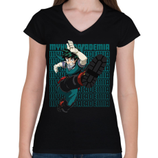 PRINTFASHION My Hero Academia Izuku Midoriya - Női V-nyakú póló - Fekete