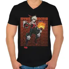 PRINTFASHION My Hero Academia Katsuki Bakugo - Férfi V-nyakú póló - Fekete férfi póló