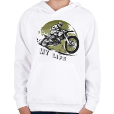 PRINTFASHION My life - Motoros minta - Gyerek kapucnis pulóver - Fehér