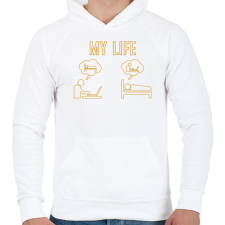 PRINTFASHION My life - Munkamániás - Férfi kapucnis pulóver - Fehér férfi pulóver, kardigán