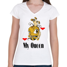 PRINTFASHION my queen - Női V-nyakú póló - Fehér