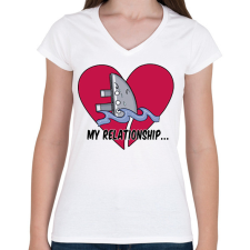 PRINTFASHION My relationship - Női V-nyakú póló - Fehér női póló