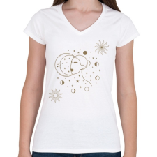 PRINTFASHION Mystic girl in space - Női V-nyakú póló - Fehér női póló