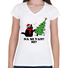 PRINTFASHION Na mi van cica karácsony - Női V-nyakú póló - Fehér női póló