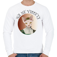 PRINTFASHION Na ne viccelj - Cicás - Férfi pulóver - Fehér férfi pulóver, kardigán