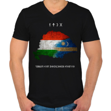 PRINTFASHION Nagy Magyarország-os rovásírásos Névre Szóló  - Férfi V-nyakú póló - Fekete férfi pulóver, kardigán