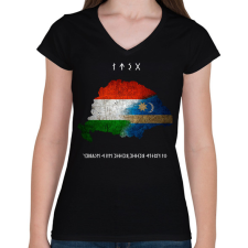 PRINTFASHION Nagy Magyarország-os rovásírásos Névre Szóló  - Női V-nyakú póló - Fekete női póló