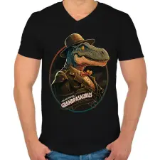 PRINTFASHION Nagypapaszaurusz T-REX Grandpasaurus - Férfi V-nyakú póló - Fekete férfi póló
