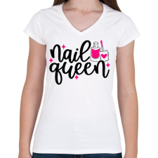 PRINTFASHION Nail Queen - Női V-nyakú póló - Fehér női póló