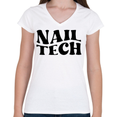 PRINTFASHION Nail Tech - Női V-nyakú póló - Fehér