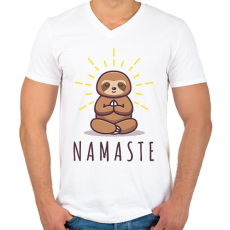 PRINTFASHION Namaste - Lajháros - Férfi V-nyakú póló - Fehér