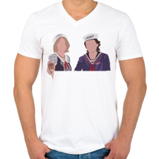 PRINTFASHION Nancy&Steve ST - Férfi V-nyakú póló - Fehér férfi póló