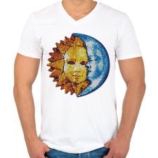 PRINTFASHION Nap és Hold - Férfi V-nyakú póló - Fehér férfi póló