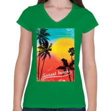 PRINTFASHION Napos part - Női V-nyakú póló - Zöld női póló