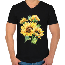 PRINTFASHION napraforgó  - Férfi V-nyakú póló - Fekete férfi póló