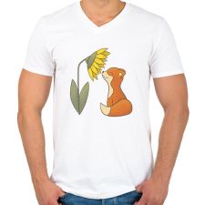 PRINTFASHION Napraforgót szagoló róka - Férfi V-nyakú póló - Fehér férfi póló