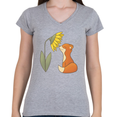 PRINTFASHION Napraforgót szagoló róka - Női V-nyakú póló - Sport szürke