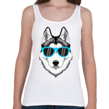 PRINTFASHION Napszemüveges Husky - Női atléta - Fehér női felső