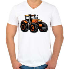 PRINTFASHION Narancssárga traktor - Férfi V-nyakú póló - Fehér férfi póló