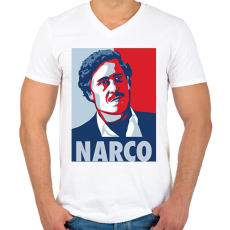 PRINTFASHION NARCO (Pablo Escobar) - Férfi V-nyakú póló - Fehér