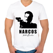 PRINTFASHION Narcos - Férfi V-nyakú póló - Fehér férfi póló