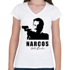 PRINTFASHION Narcos - Női V-nyakú póló - Fehér női póló