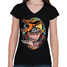 PRINTFASHION Naruto Kyuubi - Női V-nyakú póló - Fekete