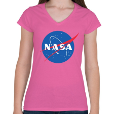 PRINTFASHION NASA logo - Női V-nyakú póló - Rózsaszín női póló