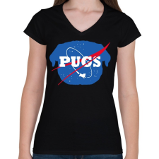 PRINTFASHION Nasa mopsz - Női V-nyakú póló - Fekete női póló