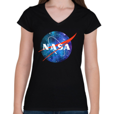 PRINTFASHION nasa - Női V-nyakú póló - Fekete női póló