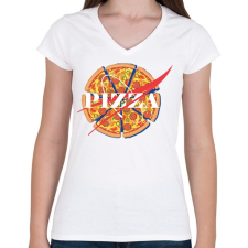 PRINTFASHION Nasa Pizza - Női V-nyakú póló - Fehér női póló