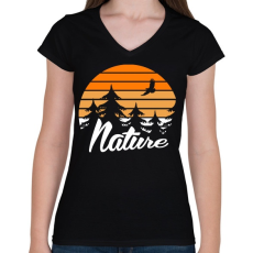 PRINTFASHION Nature  - Női V-nyakú póló - Fekete