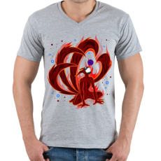 PRINTFASHION Naturo Kyuubi mode - Férfi V-nyakú póló - Sport szürke