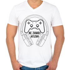 PRINTFASHION ne zavarj játszom - Férfi V-nyakú póló - Fehér férfi póló