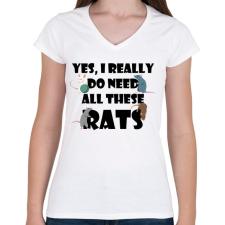 PRINTFASHION Need rats - Női V-nyakú póló - Fehér női póló