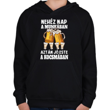 PRINTFASHION Nehéz nap, jó este - Gyerek kapucnis pulóver - Fekete gyerek pulóver, kardigán