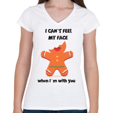 PRINTFASHION Nem érzem az arcom.. - Női V-nyakú póló - Fehér női póló