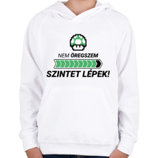 PRINTFASHION Nem öregszem, szintet lépek! - Gyerek kapucnis pulóver - Fehér