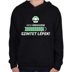 PRINTFASHION Nem öregszem! Szintet lépek! - Gyerek kapucnis pulóver - Fekete