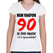 PRINTFASHION Nem vagyok 90! - Női V-nyakú póló - Fehér női póló