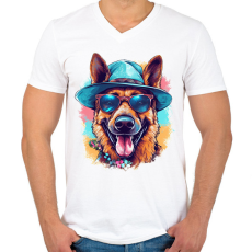 PRINTFASHION Német juhász - Férfi V-nyakú póló - Fehér