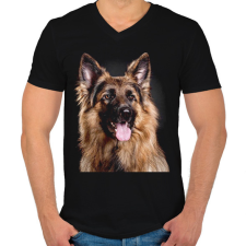 PRINTFASHION Német juhász  - Férfi V-nyakú póló - Fekete férfi póló
